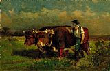 Edward Mitchell Bannister man with two oxen painting
